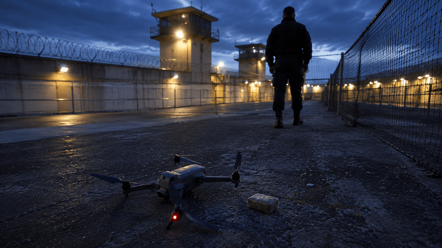Policiais penais derrubam drone que levava celular e suposta cocaína à Penitenciária de Segurança Máxima de Campo Grande - Imagem do artigo