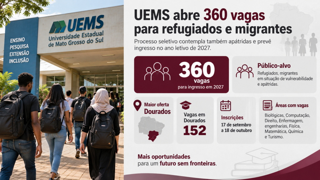 UEMS reserva 360 vagas para refugiados e migrantes; Dourados lidera com 152 oportunidades