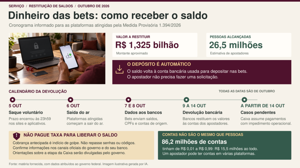 Devolução de saldos das bets inicia nesta sexta com R$ 1,3 bilhão