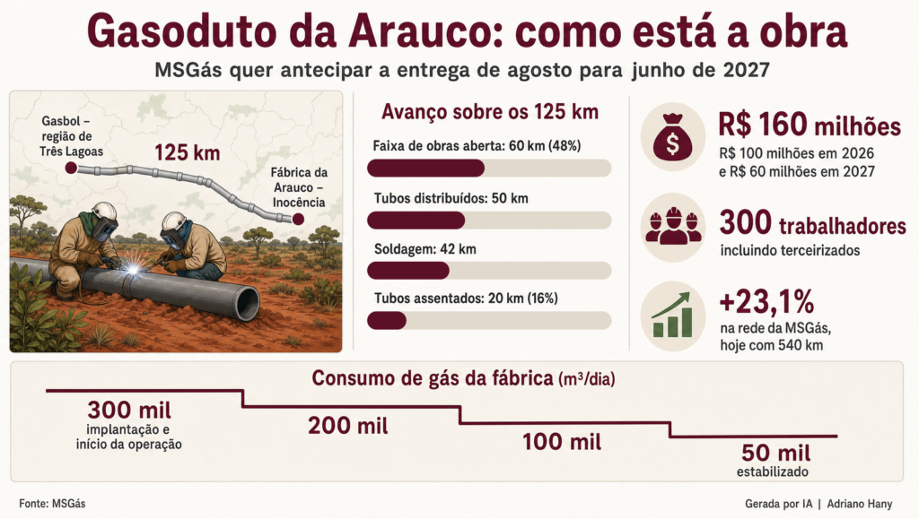 MSGás antecipa entrega do gasoduto da Arauco para junho de 2027